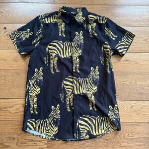 NWT Pizoff Zebra Print Button Down Shirt SZ XL Satin Wild Exotic Black Yellow